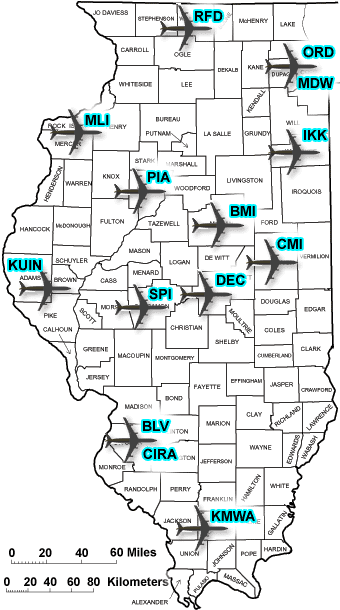 illinois airports location map